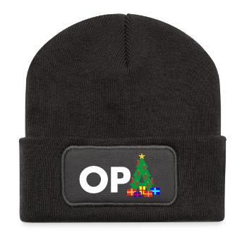 Opa Weihnachtsbaum - Recycelte Patch Beanie - Dunkelgrau - Vorne