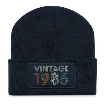 1986 Vintage Rétro Cadeau D'anniversaire - Beanie recyclé à patch - bleu marine - Devant