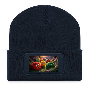 Fröhliche Flauschige Monster Pixar Style Fun - Recycelte Patch Beanie - French Navy - Vorne