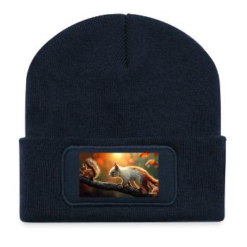 Écureuil d’automne Heure dorée Nature mignonne - Beanie recyclé à patch - bleu marine - Devant
