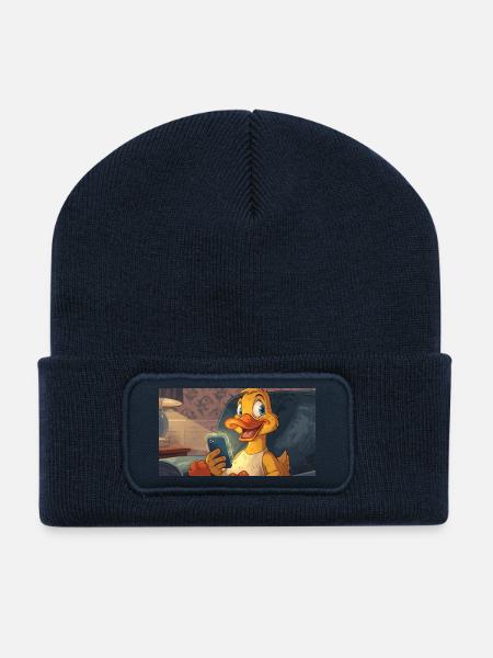 Duck on the smartphone - Recycled Patch Beanie - french navy