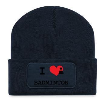 j'aime le badminton - Beanie recyclé à patch - bleu marine - Devant