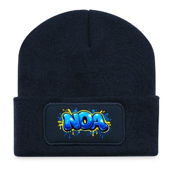 NOA GRAFFITI NAME FOR PERFECT GIFT PRINTABLE - Recycled Patch Beanie - french navy - Front