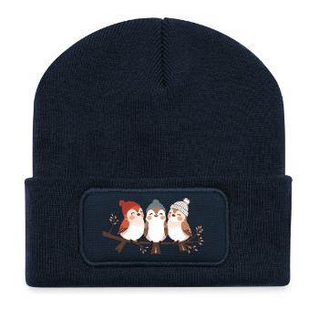 Winter bird lovers on the branch - Recycled Patch Beanie - french navy - Front
