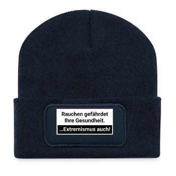 Extremismus gefährdet die Gesundheit - Recycelte Patch Beanie - French Navy - Vorne