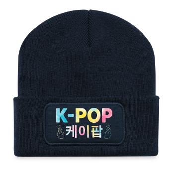 K Pop Korean Hangul Finger Heart - Recycelte Patch Beanie - French Navy - Vorne