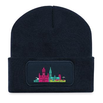 Aberdeen City Skyline Marischal College Art - Beanie recyclé à patch - bleu marine - Devant
