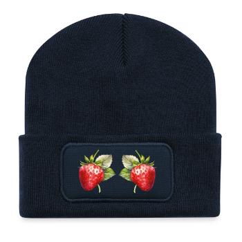 Strawberries Watercolor - Recycled Patch Beanie - french navy - Front