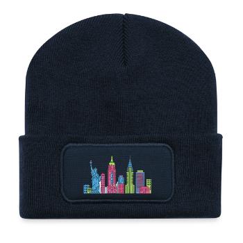 New York City Skyline Liberty Line Kunst - Recycelte Patch Beanie - French Navy - Vorne