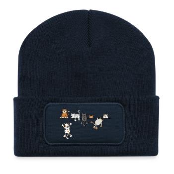 Happy Cats On The Line - Cat Motif Cat - Recycled Patch Beanie - french navy - Front
