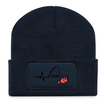 ECG Fishing Rod Fish Outline - Recycled Patch Beanie - french navy - Front