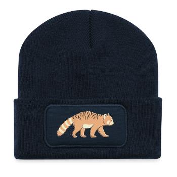 Red Tiger Striped Panda - Recycled Patch Beanie - french navy - Front
