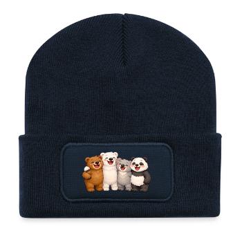 Vier Bären in Freundschaft - Recycelte Patch Beanie - French Navy - Vorne