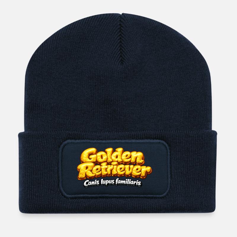 Golden Retriever - design typographique - Beanie recyclé à patch - bleu marine