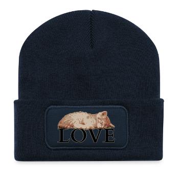 Sleeping Cat LOVE – Cozy Katzenliebe - Beanie recyclé à patch - bleu marine - Devant