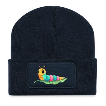 Colorful cartoon caterpillar on leaf - Recycled Patch Beanie - french navy - Front