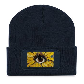 Sonnenblume - Sonnenauge Malerei - Recycelte Patch Beanie - French Navy - Vorne