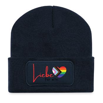 Liebe Pride Herz mit Regenbogenstreifen LGBTQ+ - Recycelte Patch Beanie - French Navy - Vorne