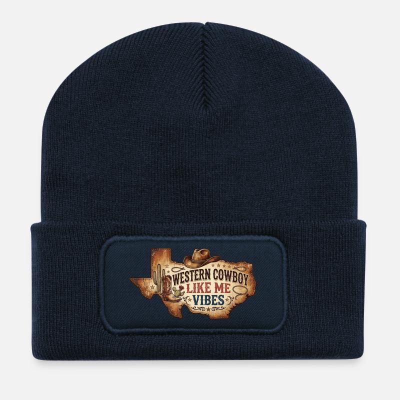 Western Cowboy Vibes Like Me - Recycled Patch Beanie - french navy