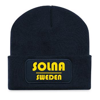 Solna Suède Typographie rétro - Beanie recyclé à patch - bleu marine - Devant