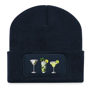 Trois cocktails : menthe-citron vert - Beanie recyclé à patch - bleu marine - Devant