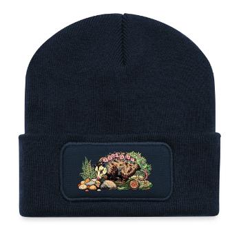 Maman opossum avec sa progéniture - Beanie recyclé à patch - bleu marine - Devant