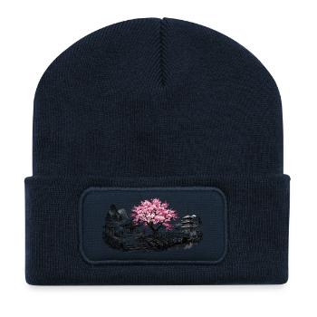 Jardin du temple japonais des cerisiers en fleurs - Beanie recyclé à patch - bleu marine - Devant