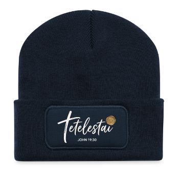 Tetelestai - John 19:30 - Calligraphy Cross - Recycled Patch Beanie - french navy - Front