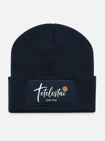 Tetelestai - John 19:30 - Kalligrafie Kreuz - Recycelte Patch Beanie - French Navy