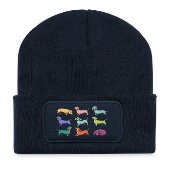 Teckels colorés : Dachshund drôle de chiens de bande dessinée - Beanie recyclé à patch - bleu marine - Devant