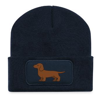 Brown Dachshund Silhouette - Recycled Patch Beanie - french navy - Front