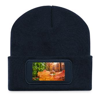 Autumn Leaf with Glass Ball and Forest Reflection - Recycled Patch Beanie - french navy - Front