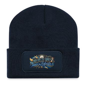Bin nie zu spät: Zeitfenster - Recycelte Patch Beanie - French Navy - Vorne