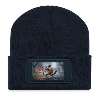 Funny Fluffy Halloween Creature Carrying Lantern a - Recycelte Patch Beanie - French Navy - Vorne