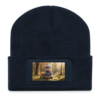 Cute little mouse in blue sweater holding a wooden - Recycelte Patch Beanie - French Navy - Vorne