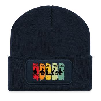 Retro Chef Schritte, Vorbereitung, Mix, Koch, Backen, Servier Geschenk, Geschenk - Recycelte Patch Beanie - French Navy - Vorne