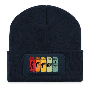 Retro-Fotografie-Shooting Rahmen bearbeiten Druck-Geschenk - Recycelte Patch Beanie - French Navy - Vorne