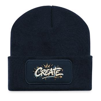 CREATE Graffiti Krone Design - Recycelte Patch Beanie - French Navy - Vorne