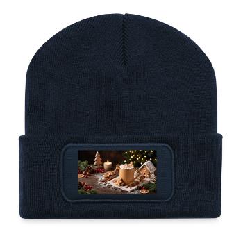 Zimtzauber Becher mit Lebkuchenhaus - Recycelte Patch Beanie - French Navy - Vorne