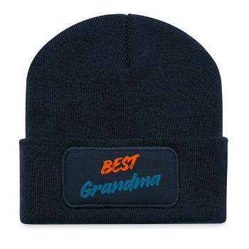 Beste Oma aller Zeiten – Retro Orange & Blue Typografie - Recycelte Patch Beanie - French Navy - Vorne
