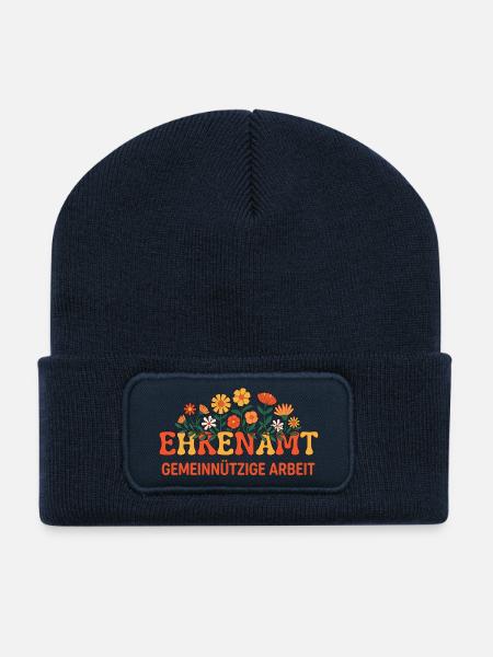 Ehrenamt Blumen Gemeinnützige Arbeit - Recycelte Patch Beanie - French Navy
