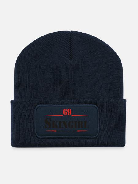 Working Class Skingirl Oi! Antiracist Bootgirl My - Beanie recyclé à patch - bleu marine