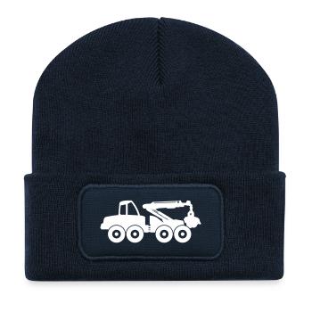 Holzernter-Symbol moto. Holzfällermaschine - Recycelte Patch Beanie - French Navy - Vorne