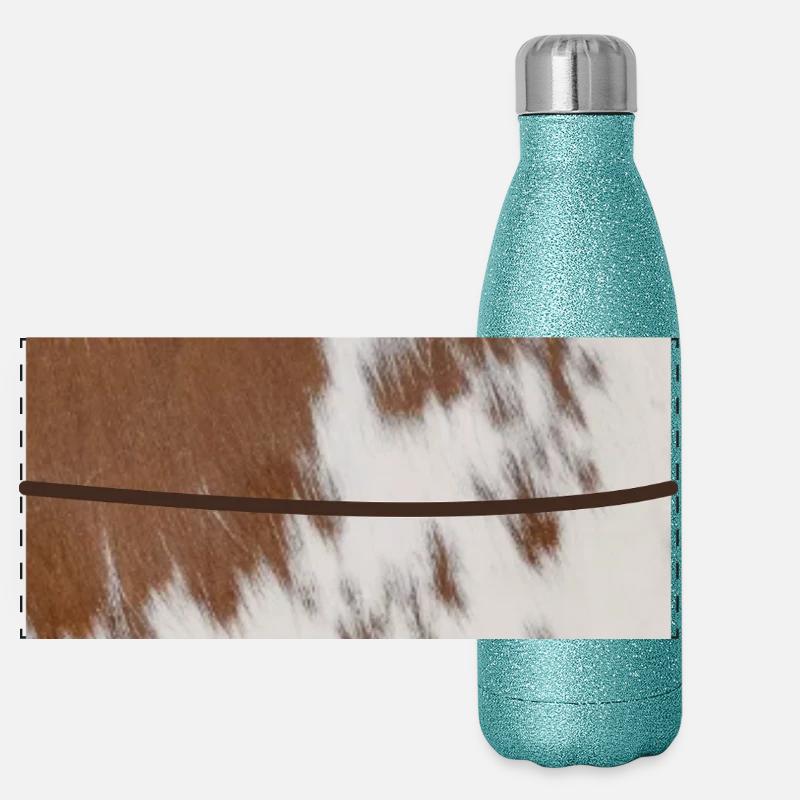 Brown Cowhide Leather Journal Panoramic Glitter Thermal Bottle 500 ml