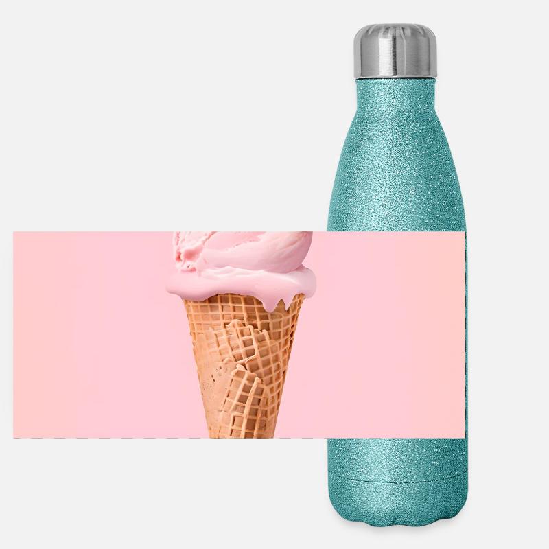 Flamingo-Eis mit Waffeltüte Panorama Glitzer Isolierflasche 500 ml