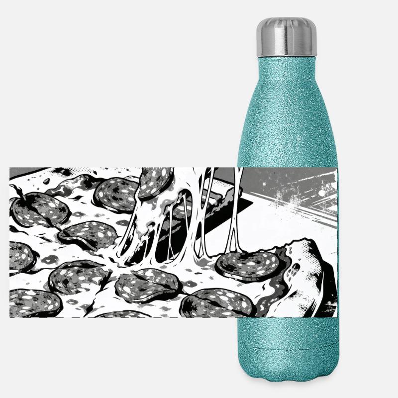 Pizzajunkie Slice Graphic Panorama Glitzer Isolierflasche 500 ml