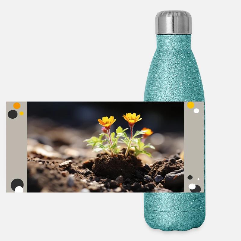 Flower in sunlight Panoramic Glitter Thermal Bottle 500 ml