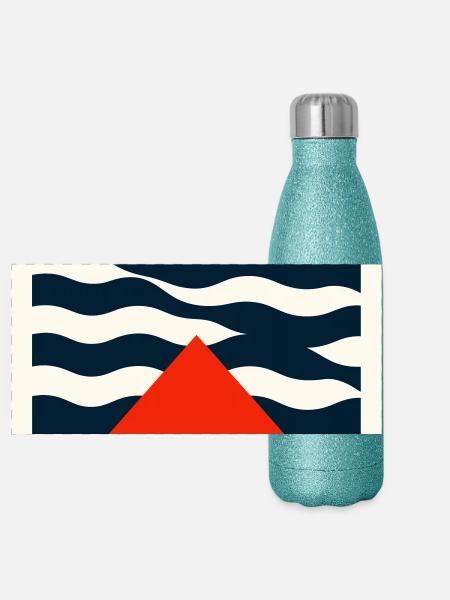 Maison au bord du lac - Art graphique - Gourde isotherme panoramique pailletée 500 ml - paillettes bleues - Devant