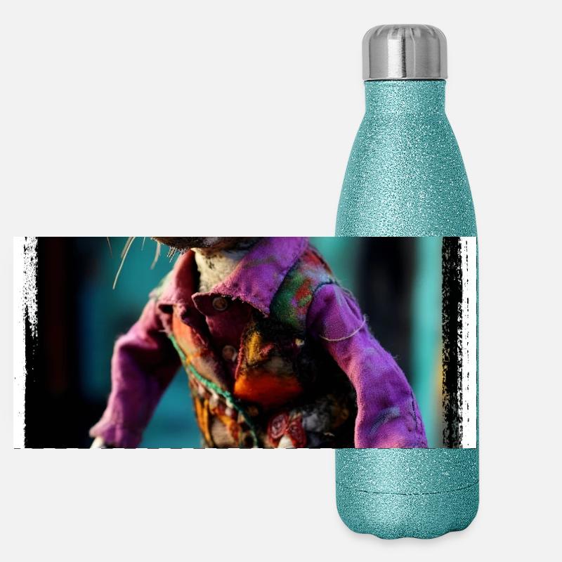 Ausdrucksstarker Ratten-Charakter bunter Kleidung Panorama Glitzer Isolierflasche 500 ml