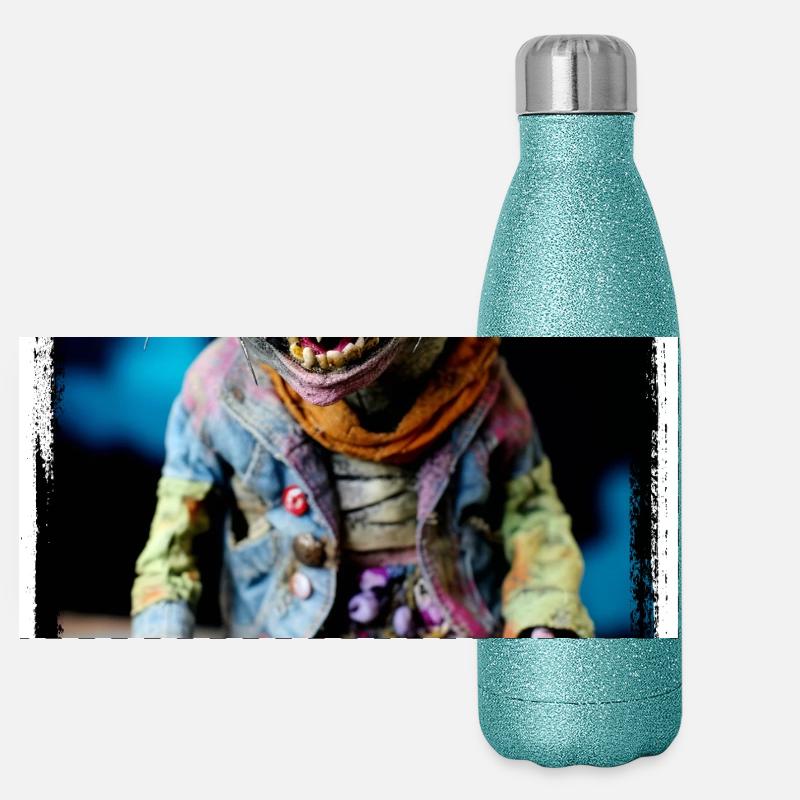 Fearless Mouse Character Illustration Punk Doll Panoramic Glitter Thermal Bottle 500 ml